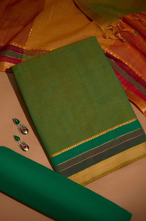 Light Green Woven Pure Cotton Unstitched Suit Set