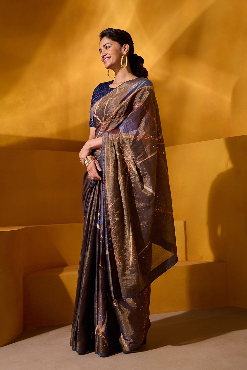 Brown Pure Tissue Cotton Embroidered Saree image number null