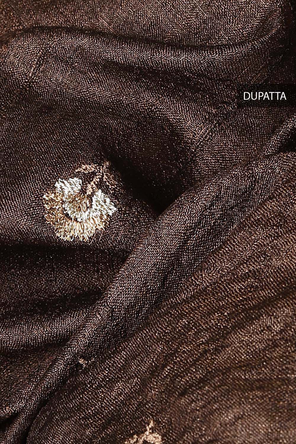 Brown Tussar Embroidered Unstitched Suit Set image number null