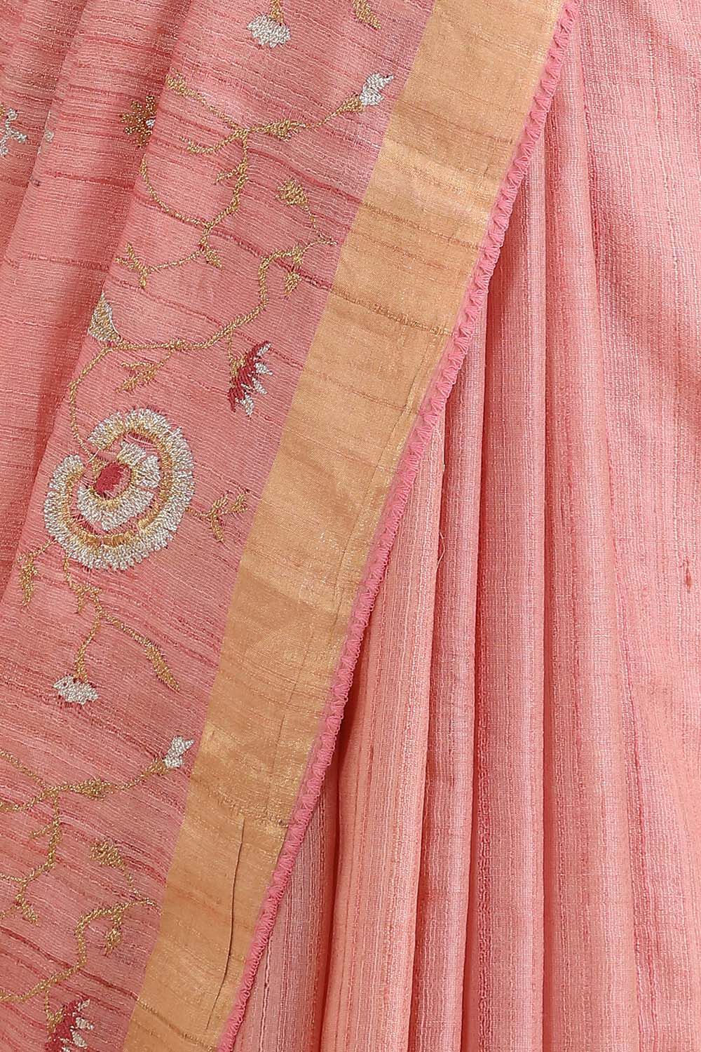 Pink Pure Tussar Embroidered Saree image number null