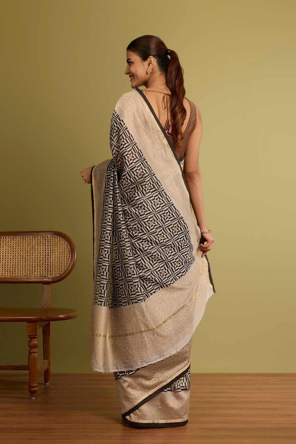 Black Rajasthan Pure Silk Cotton Printed Sanganeri Saree image number null