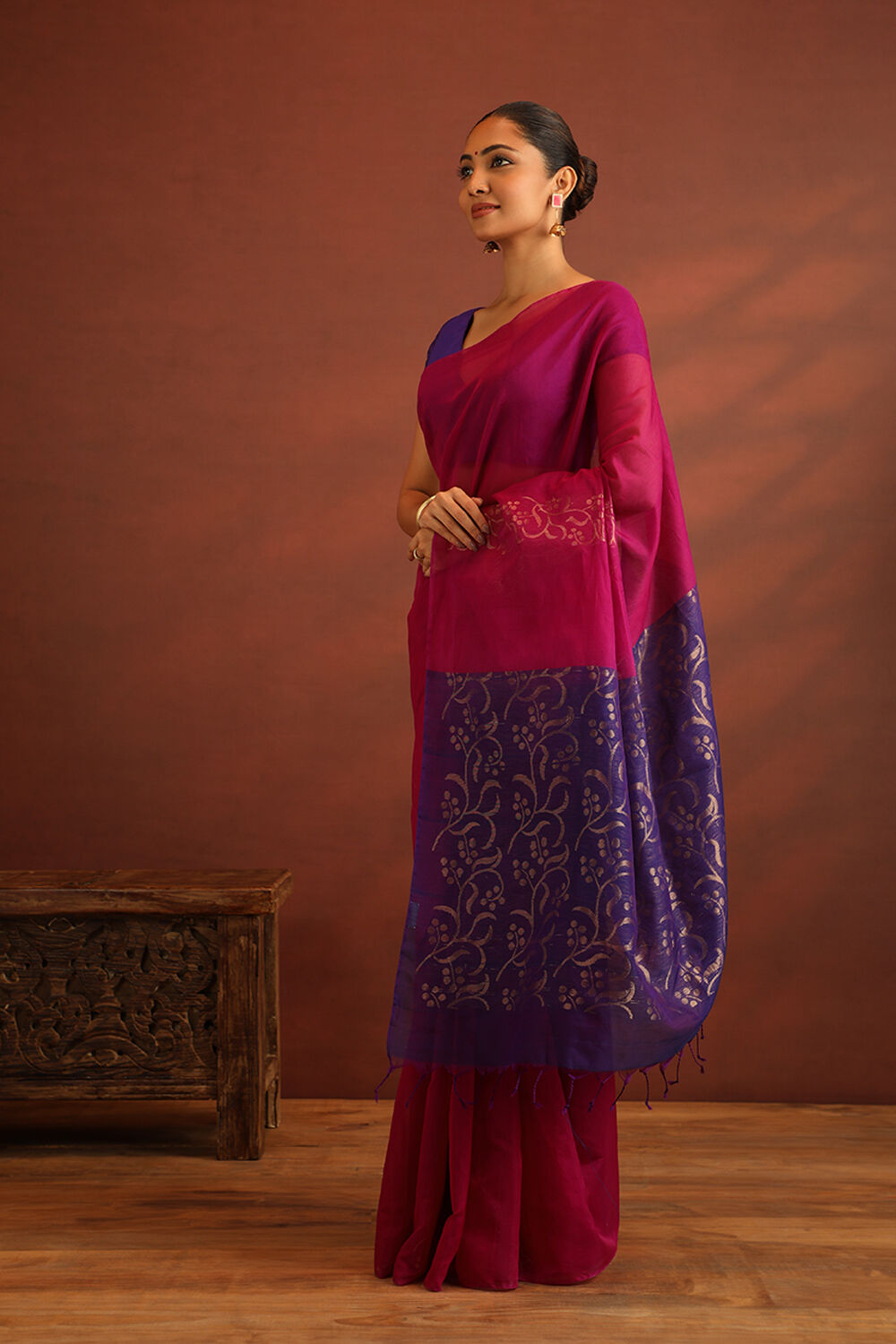 Dark Pink South Pure Silk Cotton Woven Saree image number null