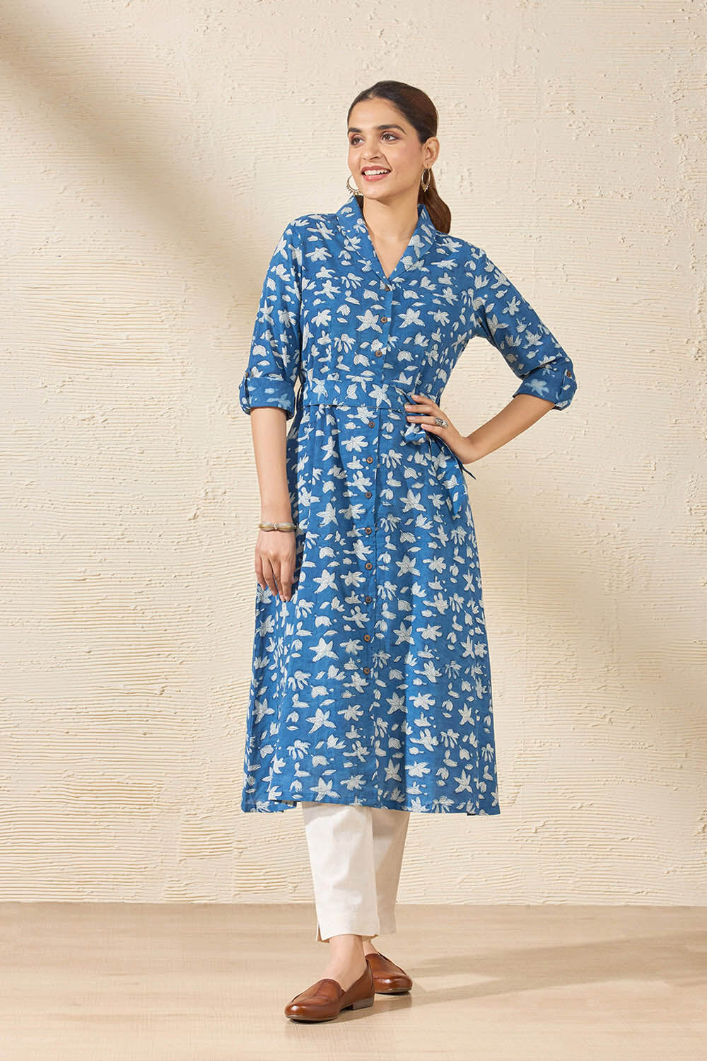 Blue Pure Cotton Printed Sanganeri Kurta image number null