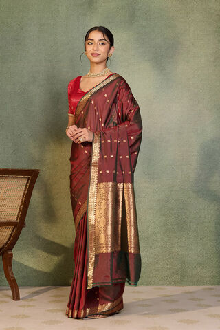 Red Silk Viscose Cutwork Banarasi Inspired Design Saree thumbnail image number null