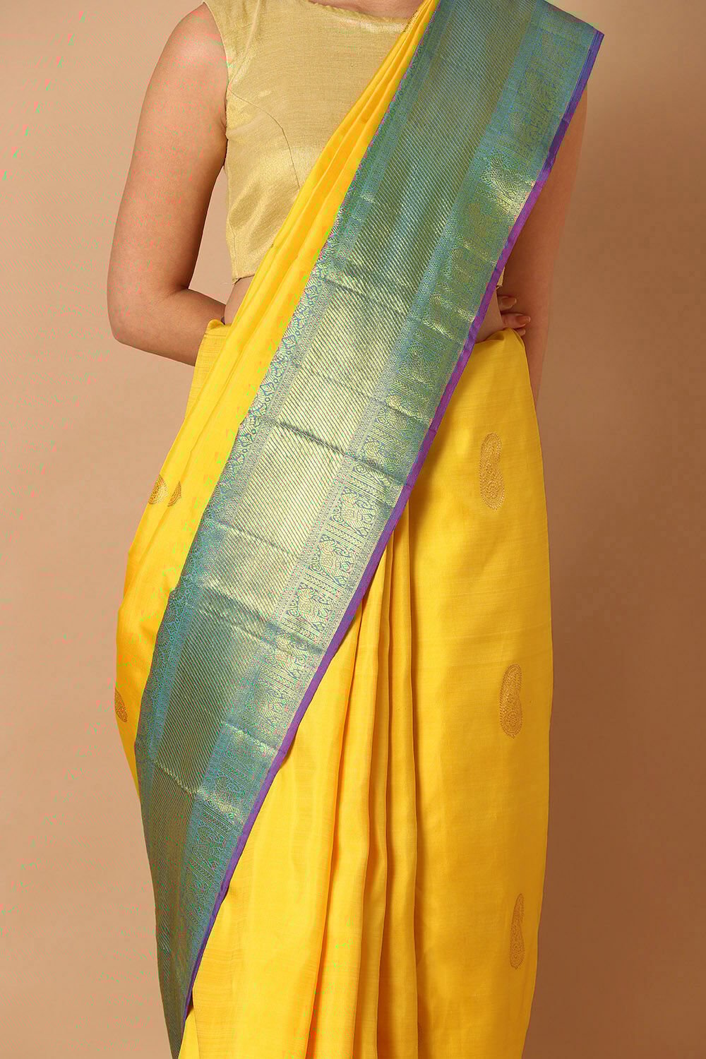 Yellow Pure Silk Kanjivaram Saree image number null