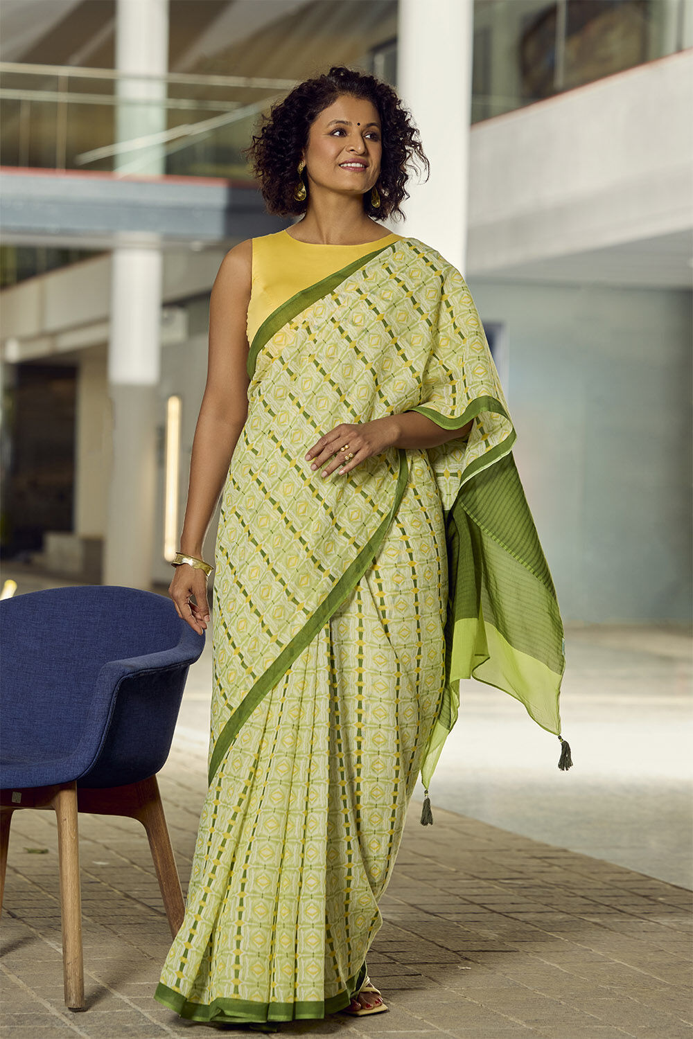Light Green Pure Cotton Mulmul Screen Printed Saree image number null