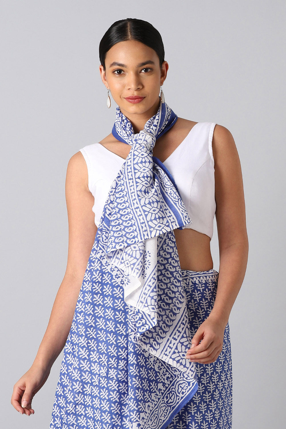 Blue Pure Cotton Sanganeri Printed Saree image number null