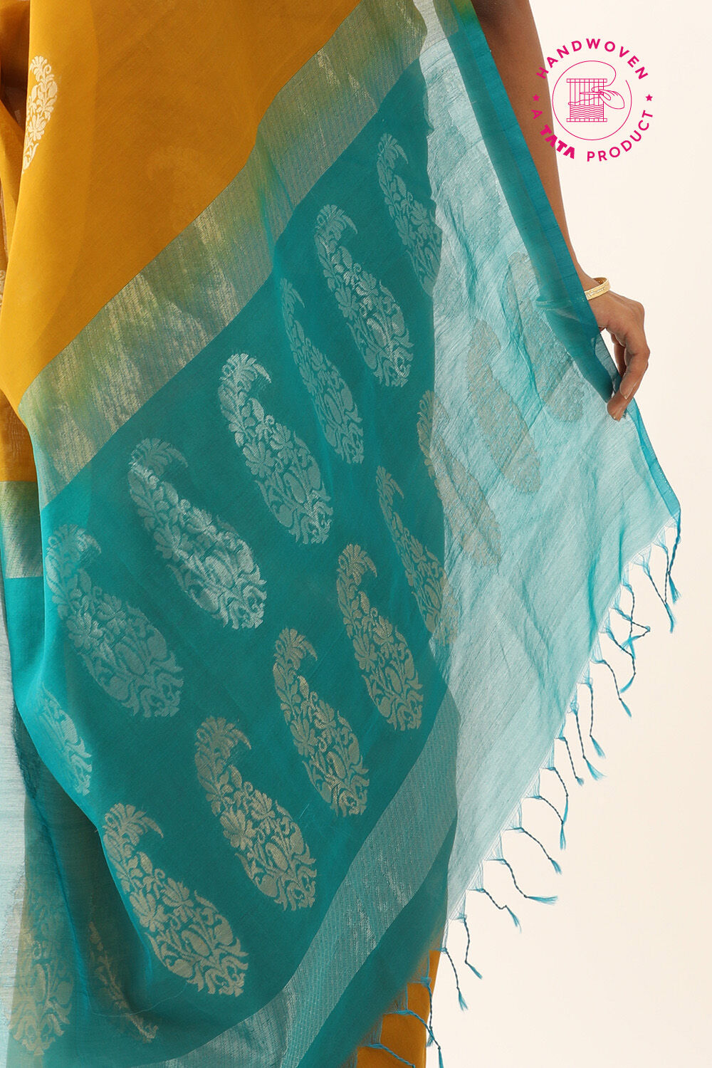 Dark Yellow Pure Silk Cotton Woven South Saree image number null