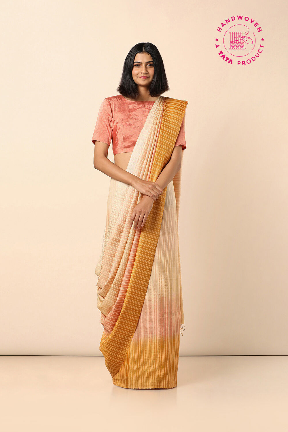 Multicolored Pure Tussar Silk Woven Saree image number null