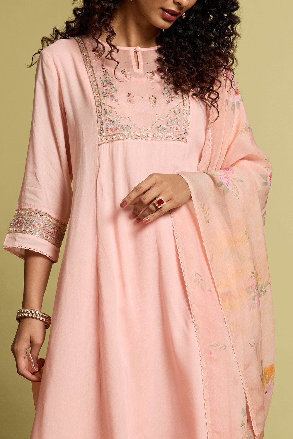 Light Pink Viscose Embroidered Kurta Set image number null