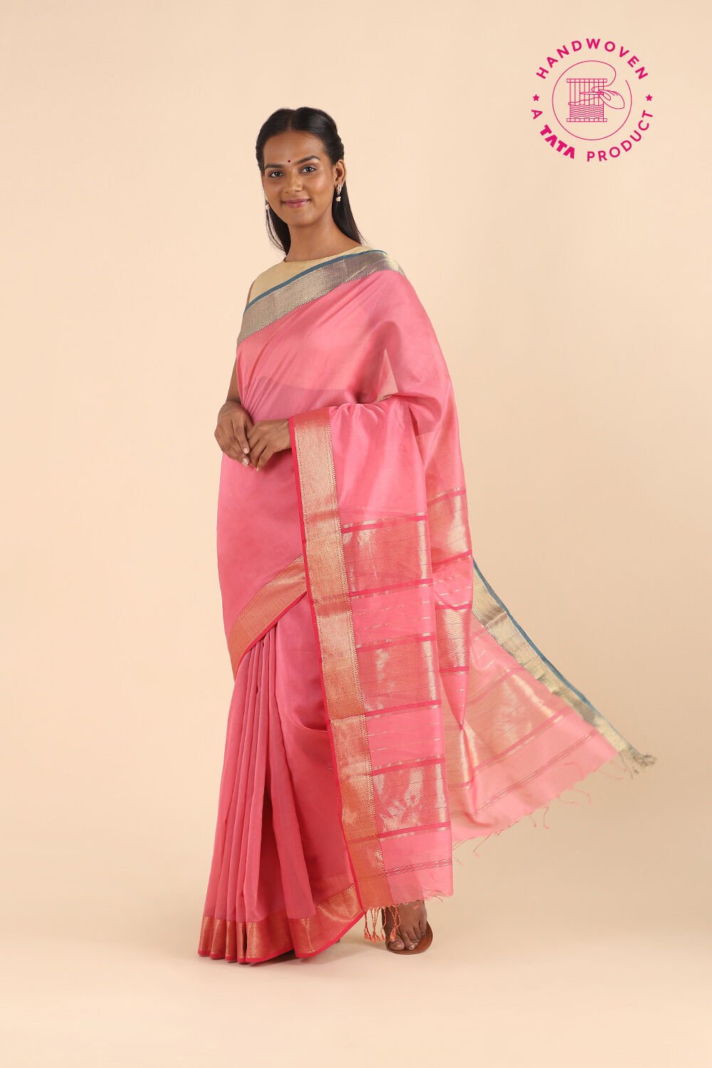 Light Pink Pure Silk Cotton Maheshwari Saree image number null