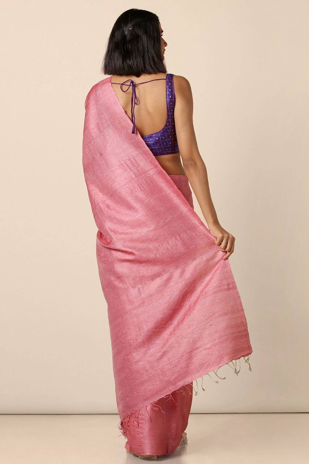 Pink Pure Tussar Silk Woven Saree image number null