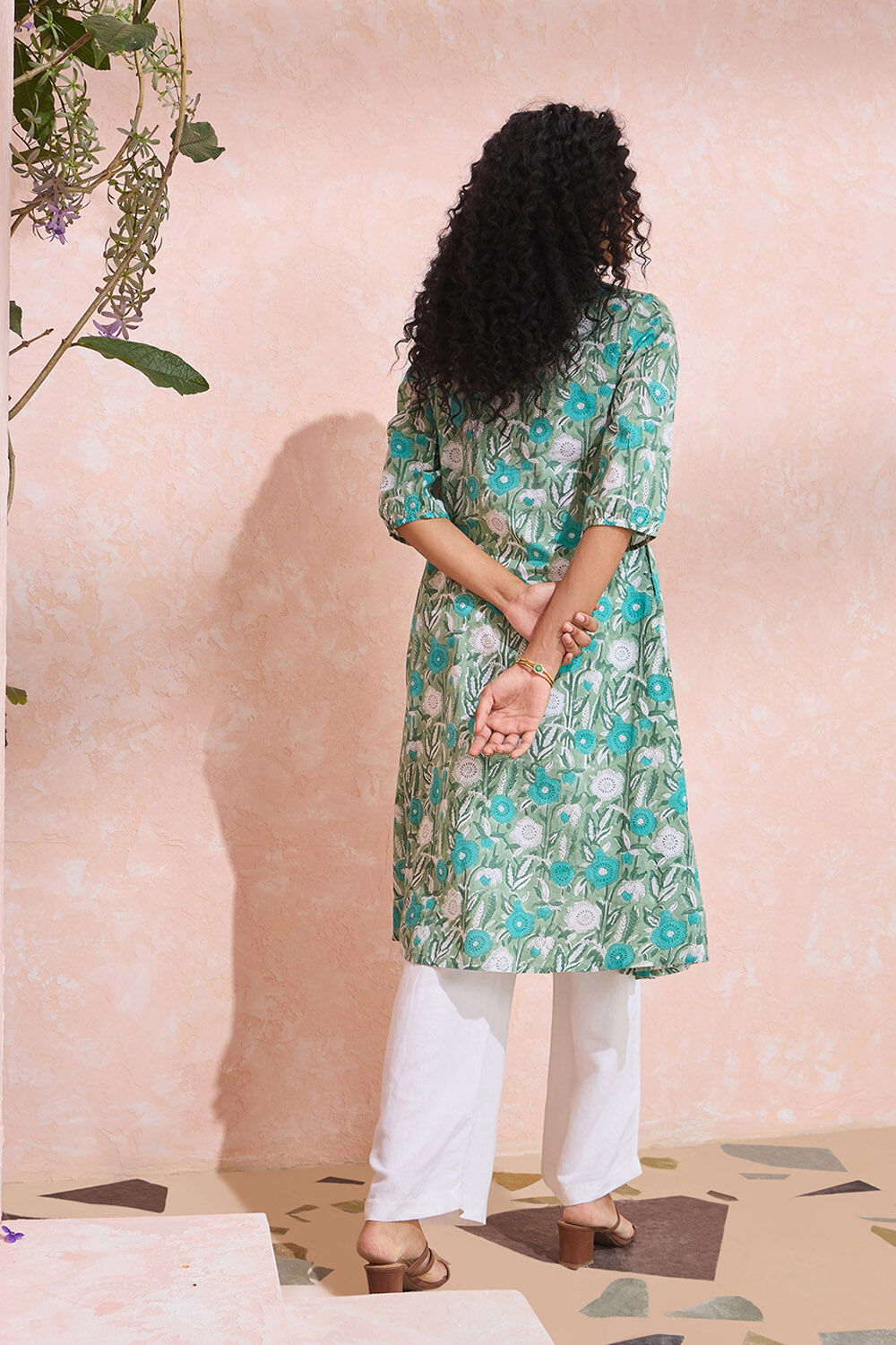 Light Green Printed Embroidery Pure Cotton Kurta image number null