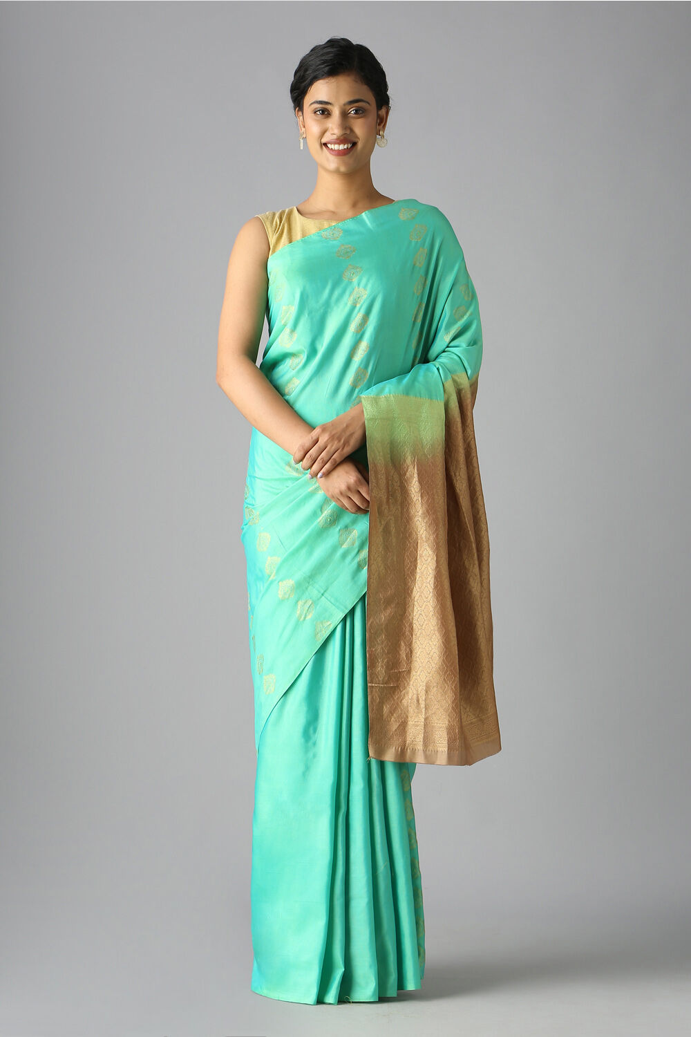 Green Pure Silk Tencel South Saree image number null