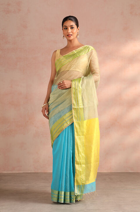 Blue Woven Pure Silk Cotton Maheshwari Saree