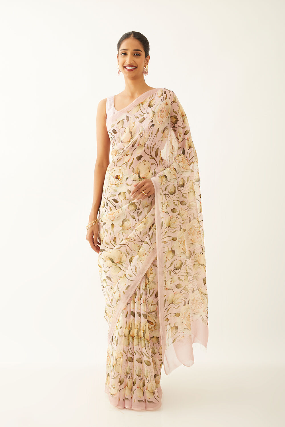 Light Pink Viscose Organza Digital Printed Saree image number null