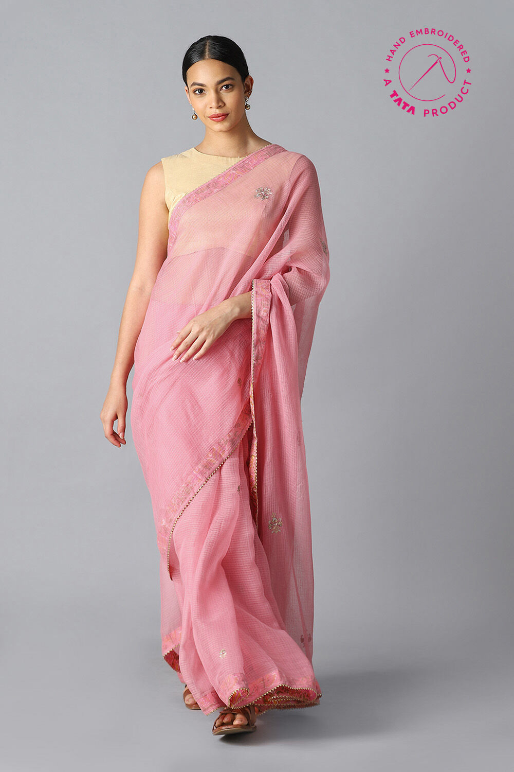 Light Pink Pure Kota Gota Patthi Saree image number null