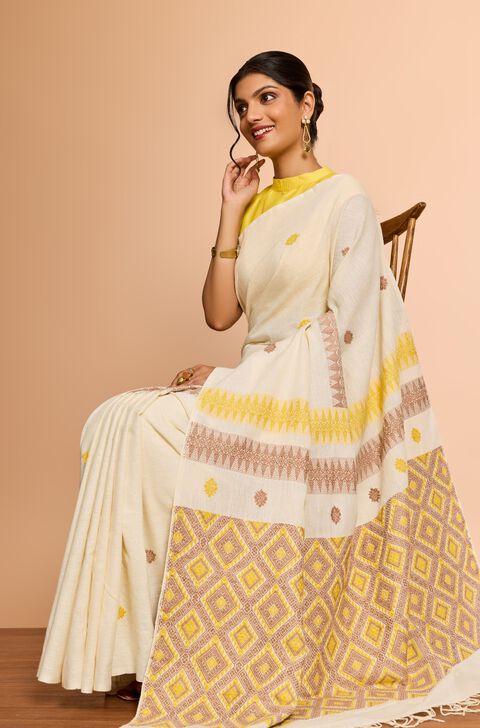 Off White Assam Woven Pure Eri Saree