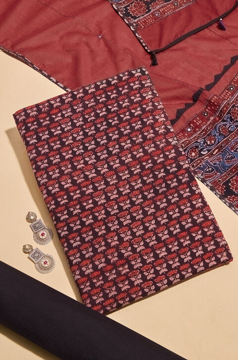 Maroon Pure Cotton Ajrakh Unstitched Suit Set