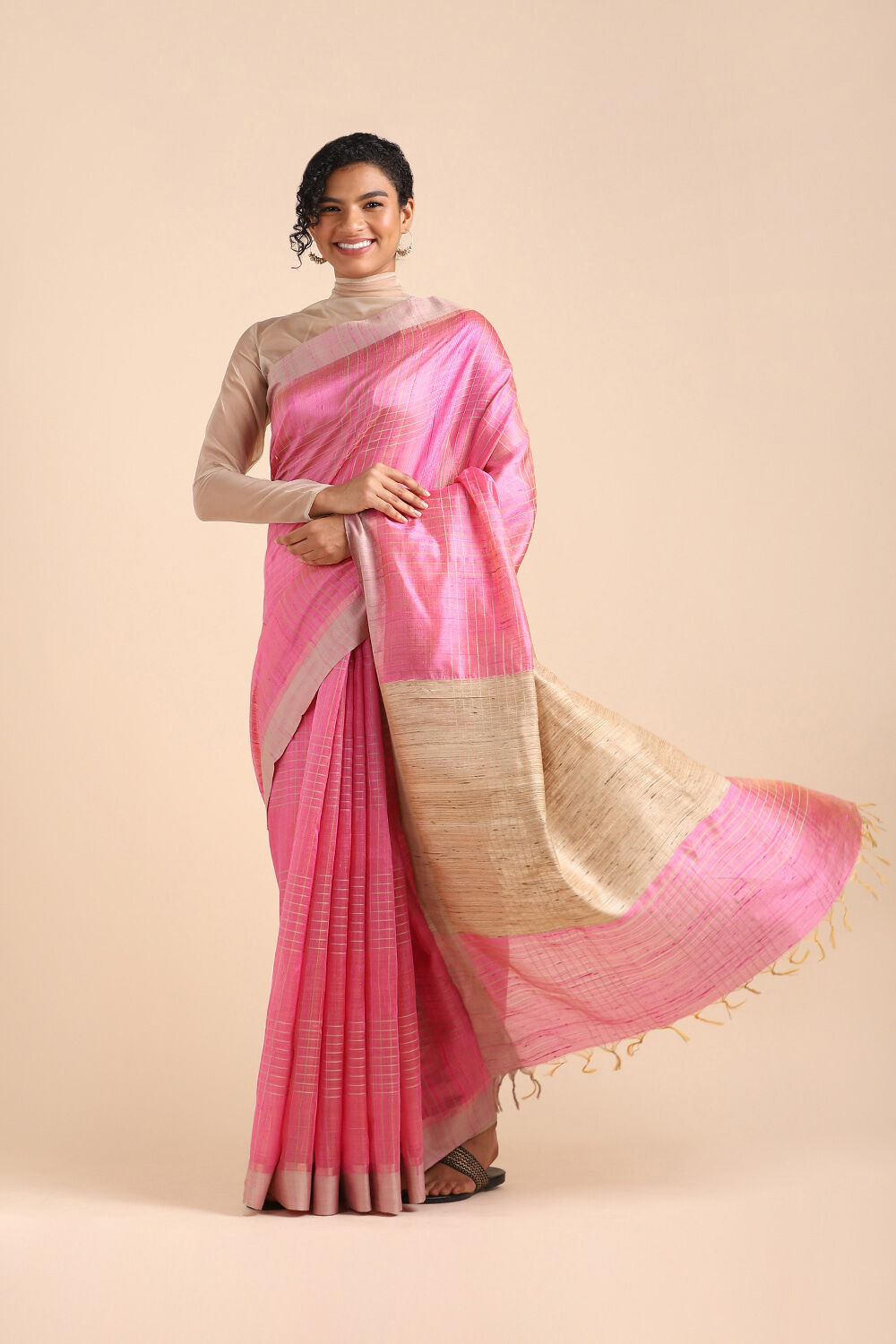 Pink Pure Tussar Silk Bhagalpuri Saree image number null