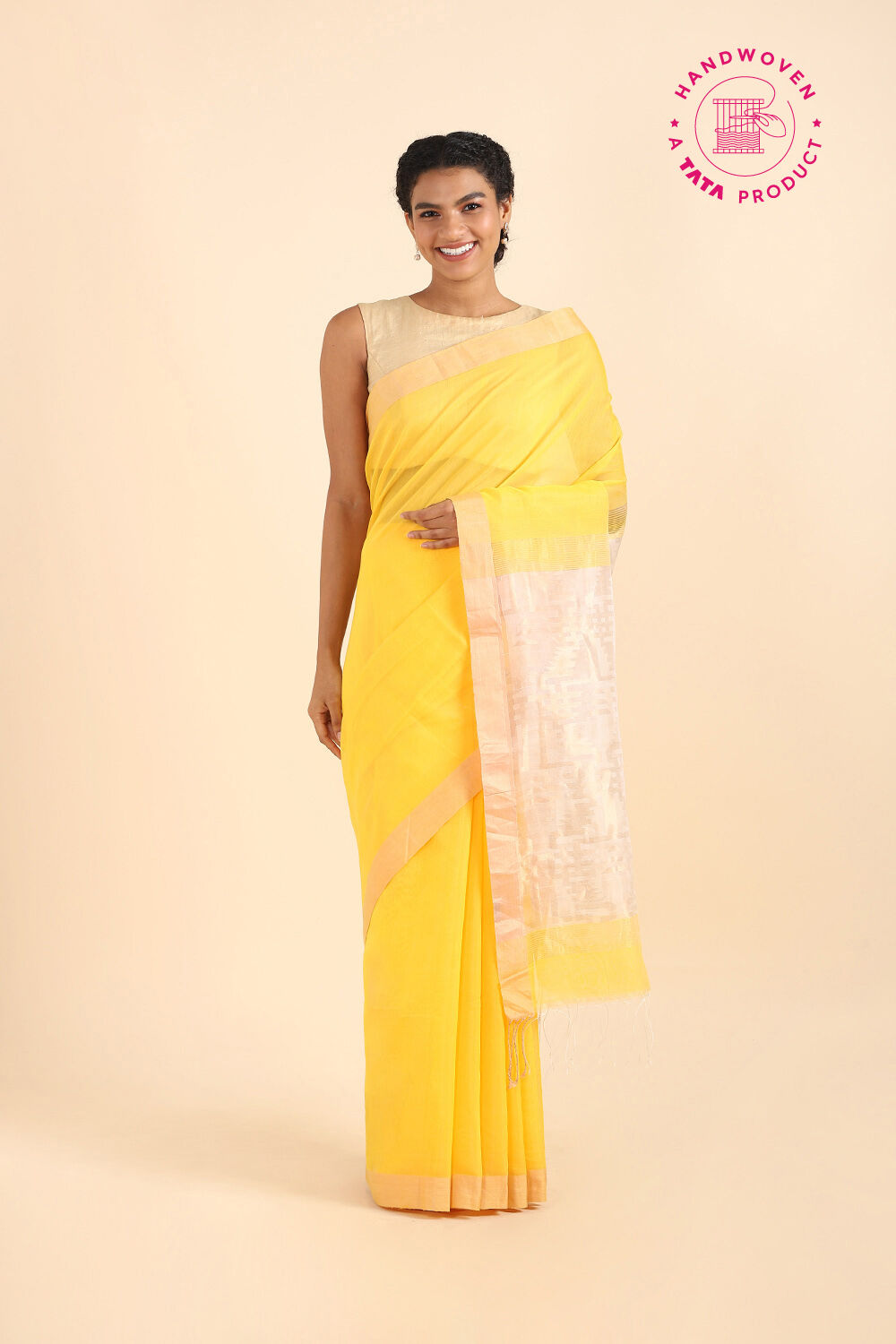Yellow Pure Silk Cotton Bengal Saree image number null