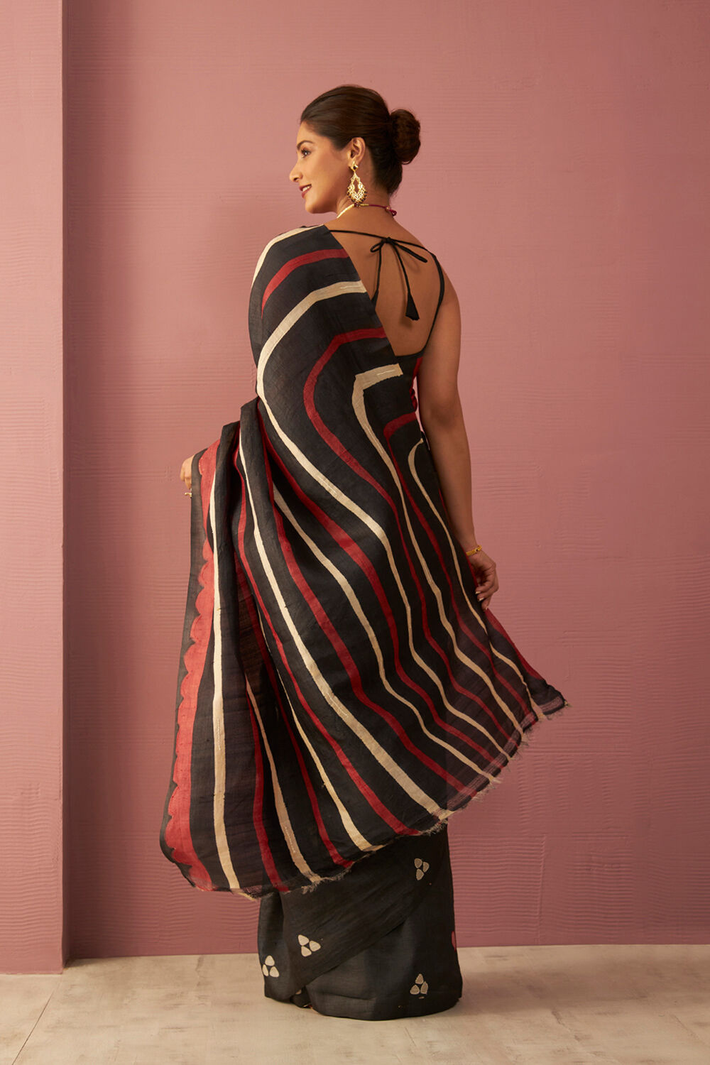 Black Chattisgarh Pure Tussar Silk Hand Painted Saree image number null