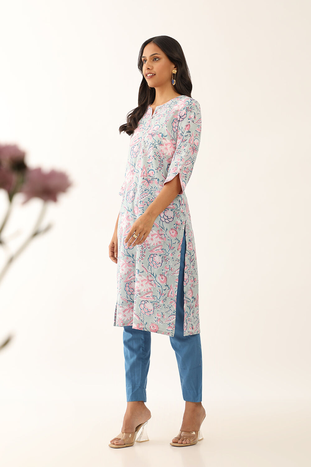 Light Green Printed Sanganeri Cotton Kurta image number null
