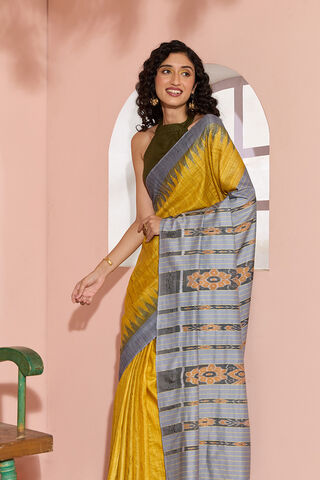 Yellow Ikat Pure Tussar Silk Gopalpur Saree image number