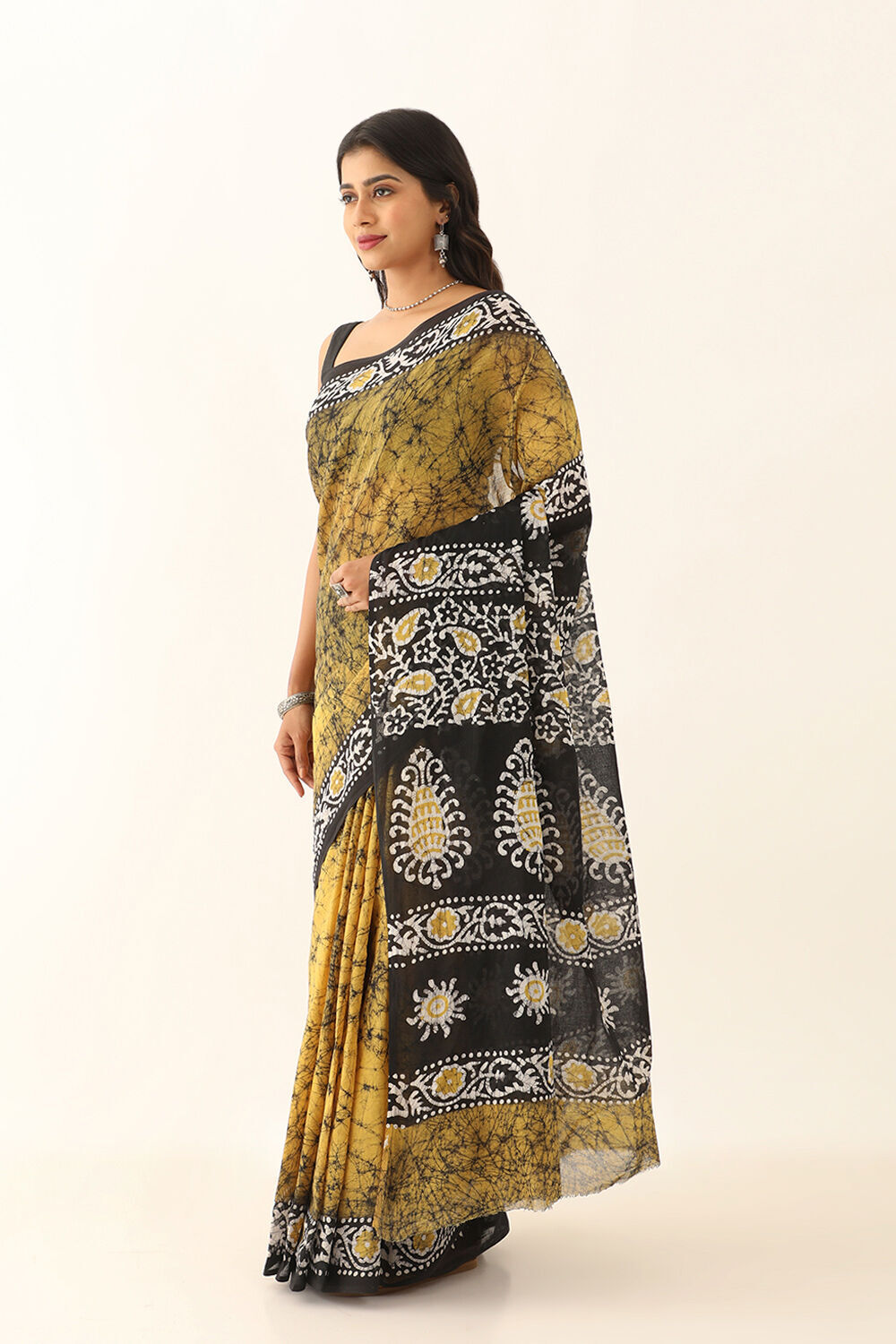 Yellow Pure Cotton Batik Saree image number null