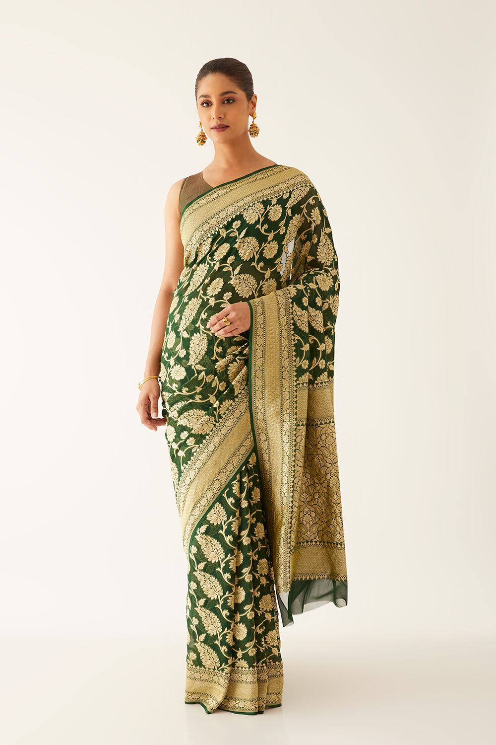Green Pure Georgette Banarasi Brocade Saree image number null