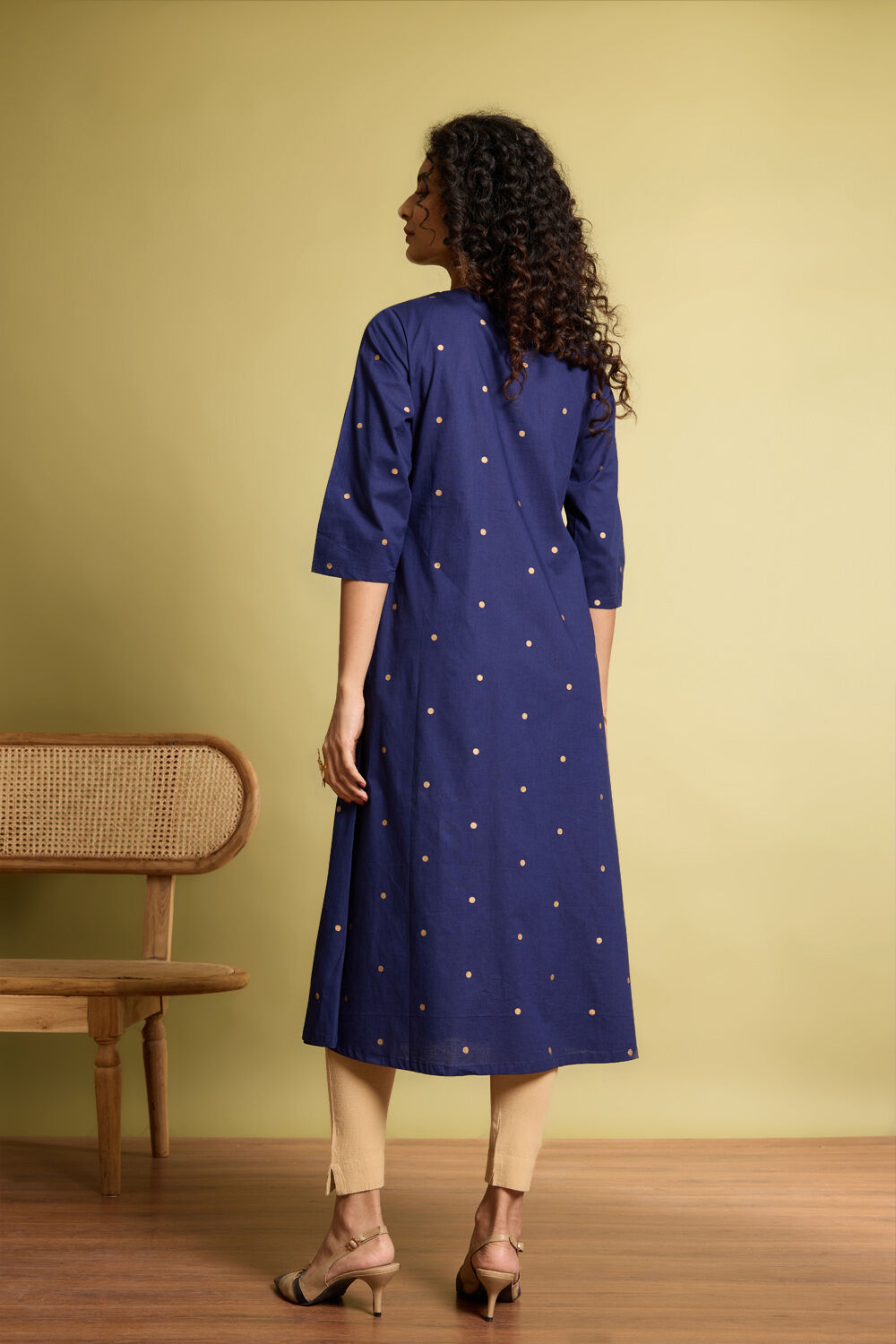 Dark Blue Embroidered Pure Cotton Kurta image number null