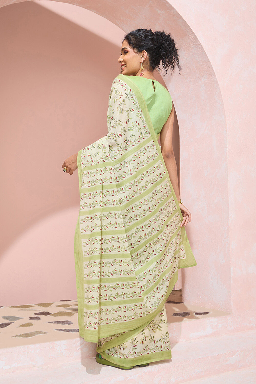 Light Green Rajasthan Pure Cotton Printed Sanganeri Saree image number null