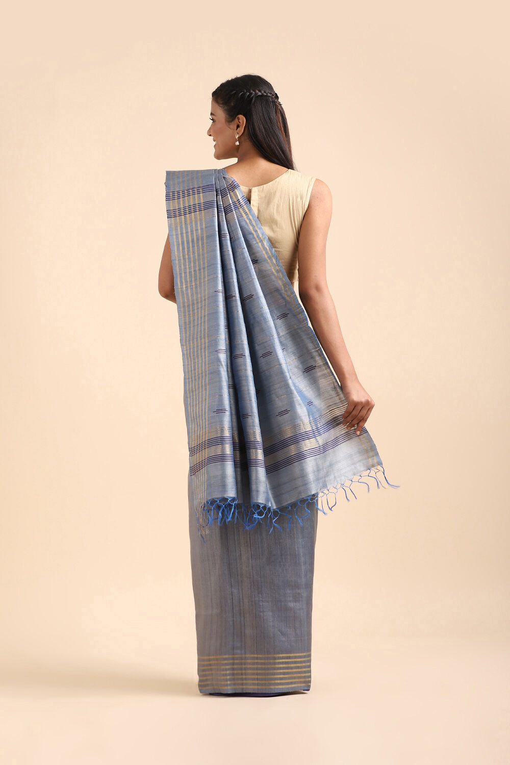 Grey Pure Tussar Bhagalpuri Saree image number null