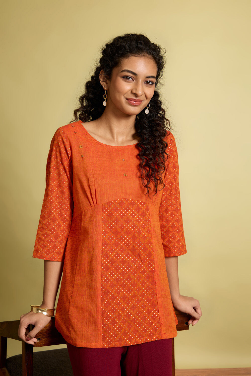 Dark Red Screen Printed Pure Cotton Short Top image number null