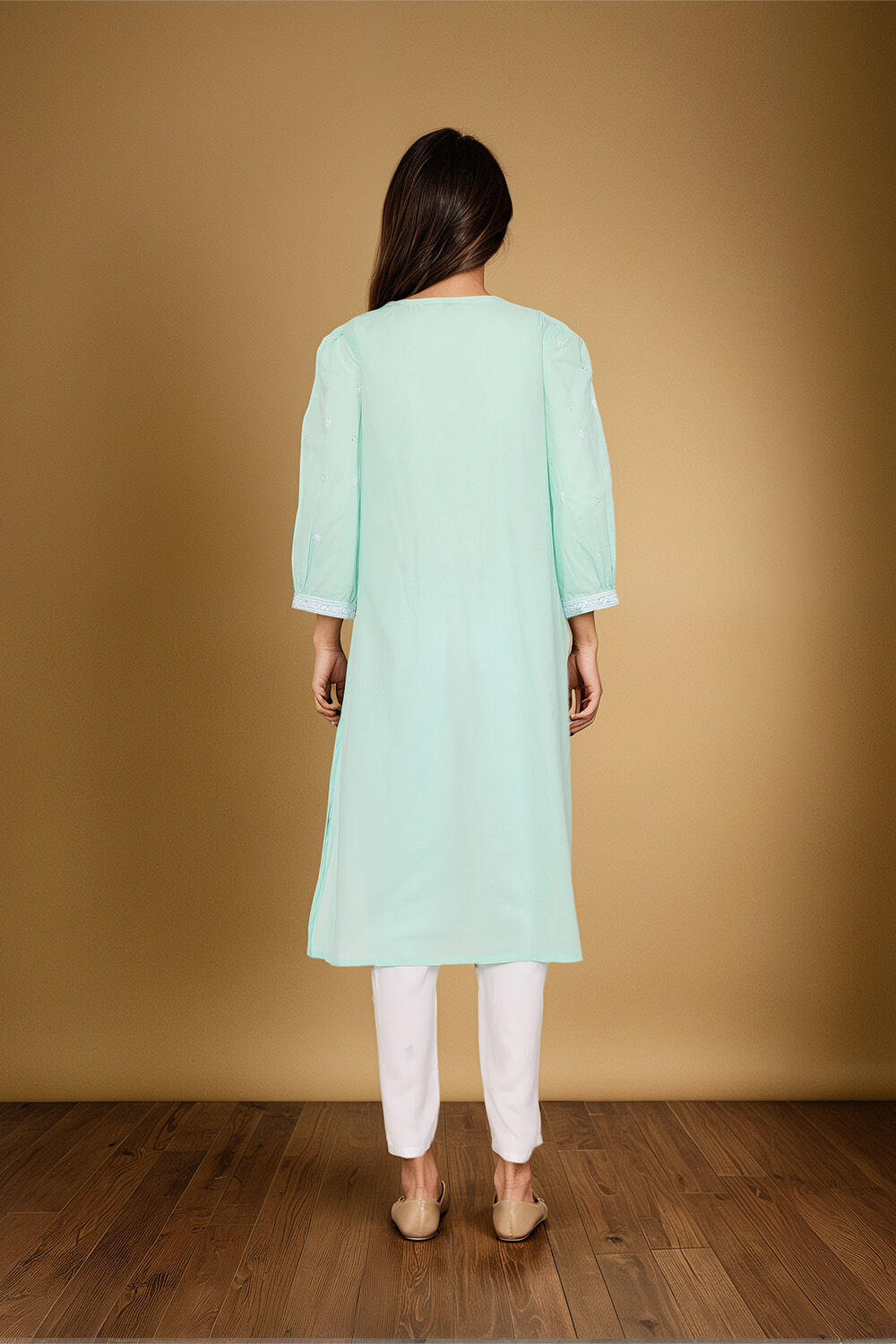 Light Blue Pure Cotton Chikankari Kurta image number null