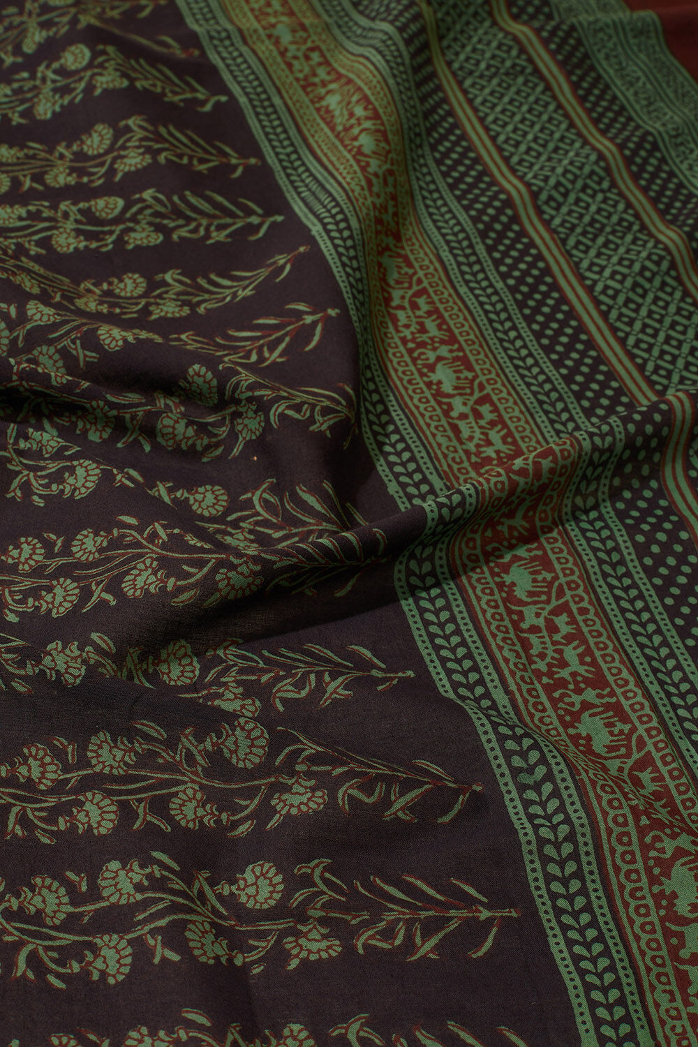 Green Bagh Block Printed Pure Cotton Saree image number null