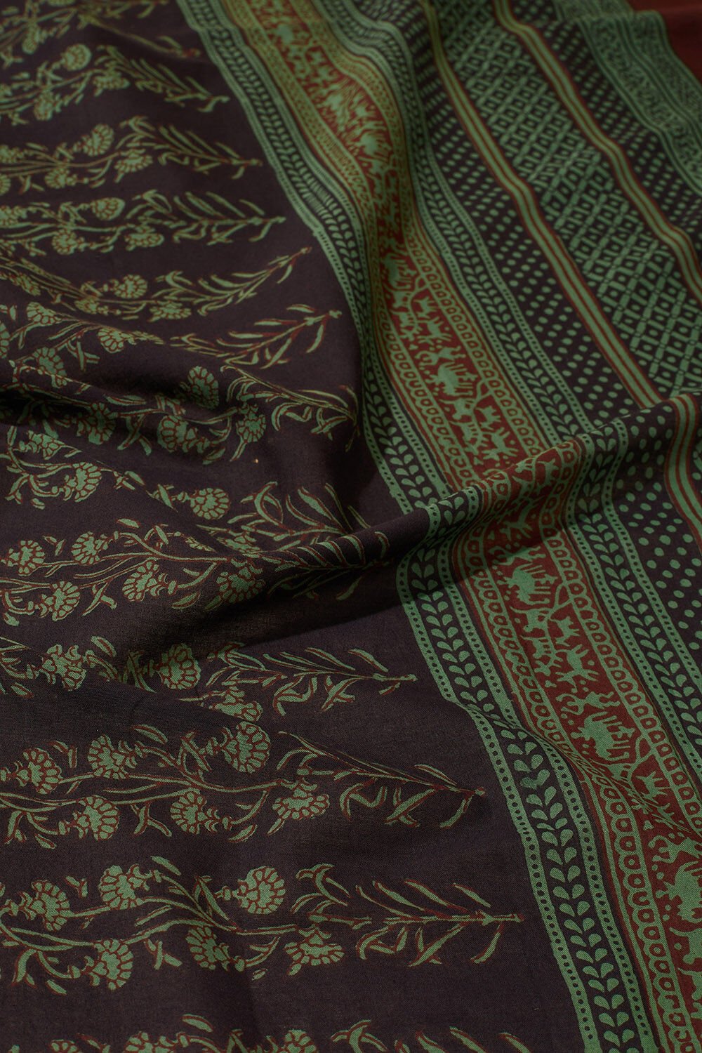 Green Bagh Block Printed Pure Cotton Saree image number null