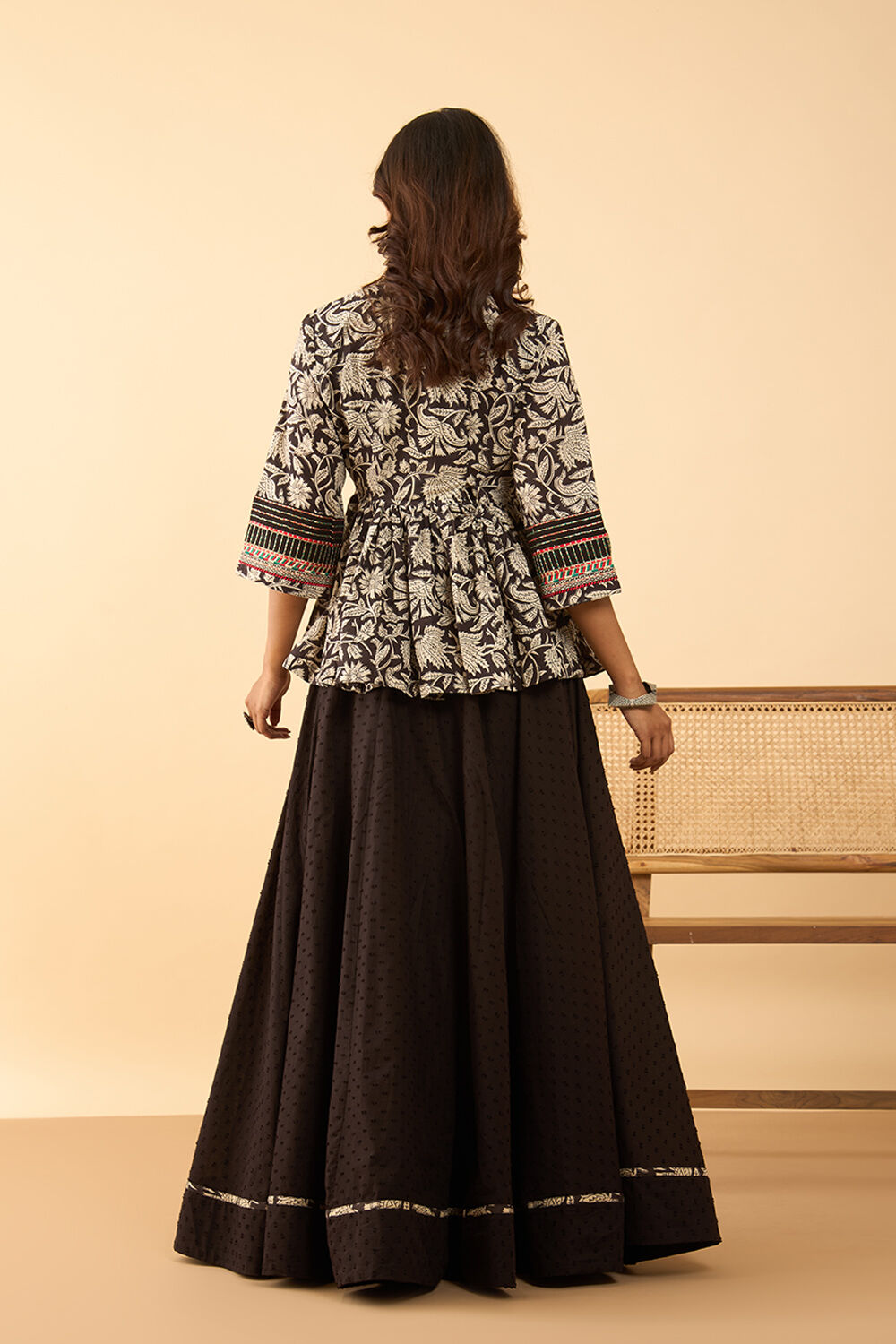 Black Embroidered Rajasthan Pure Cotton Lehenga image number null