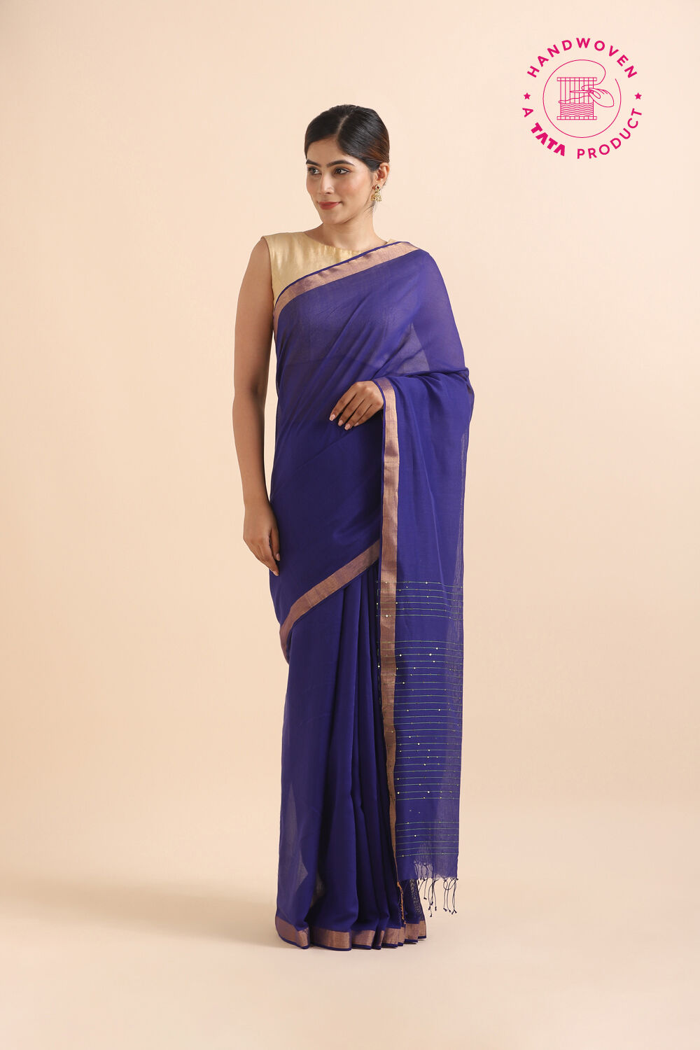 Blue Pure Silk Cotton Bengal Saree image number null