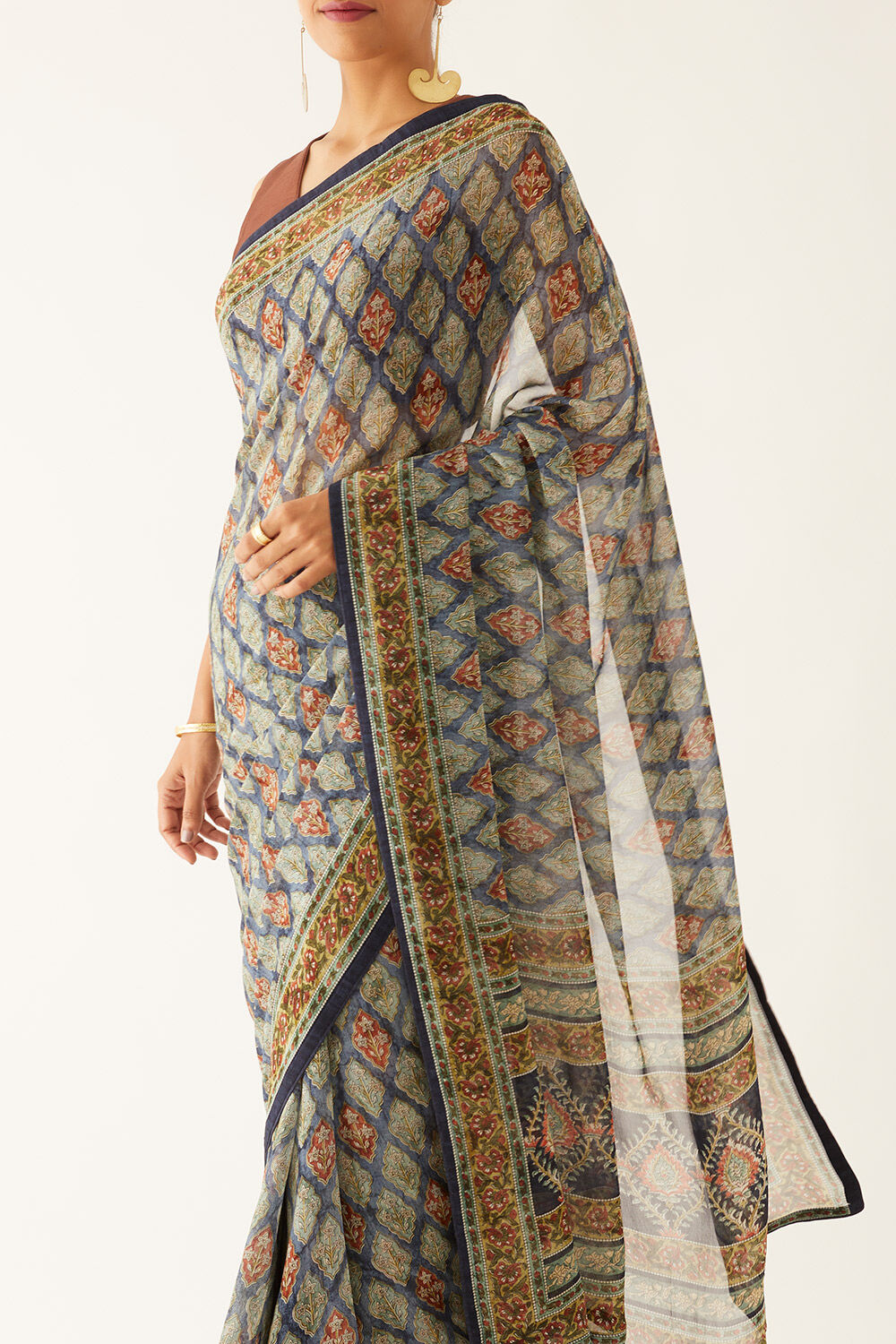 Blue Viscose Georgette Digital Printed Saree image number null