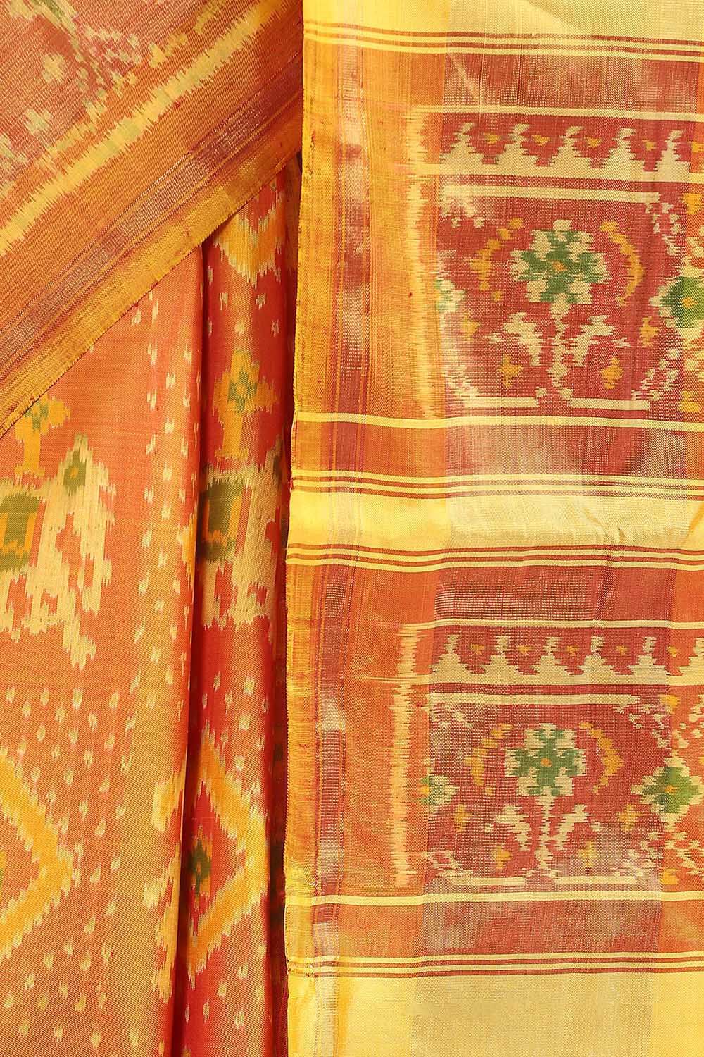 Yellow Pure Silk Rajkot Patola Ikat Saree image number null