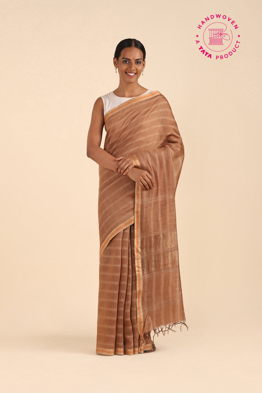 Brown Pure Tussar Silk Bhagalpuri Saree image number null