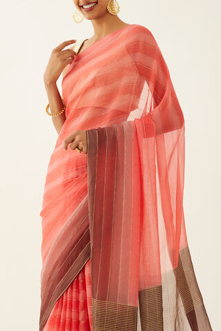 Orange Pure Chiffon Woven Saree image number