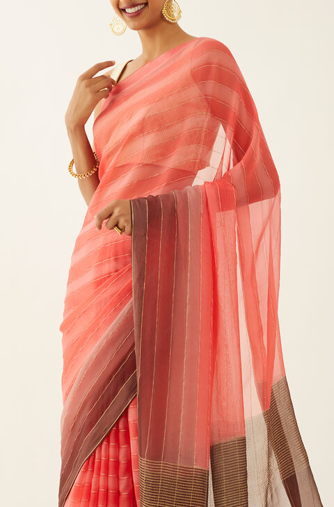 Pink Pure Chiffon Woven Saree
