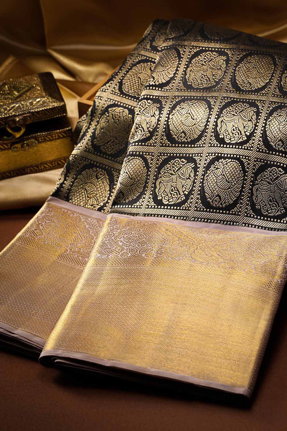 Black Pure Silk Woven Kanjivaram Saree image number null