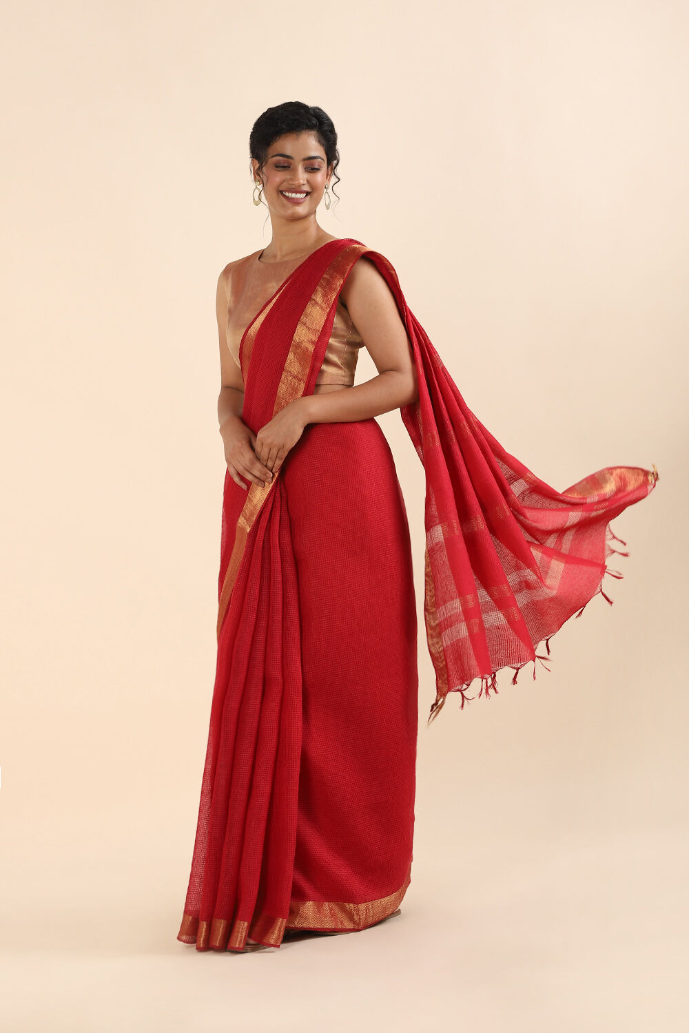 Red Pure Silk Woven Saree image number null