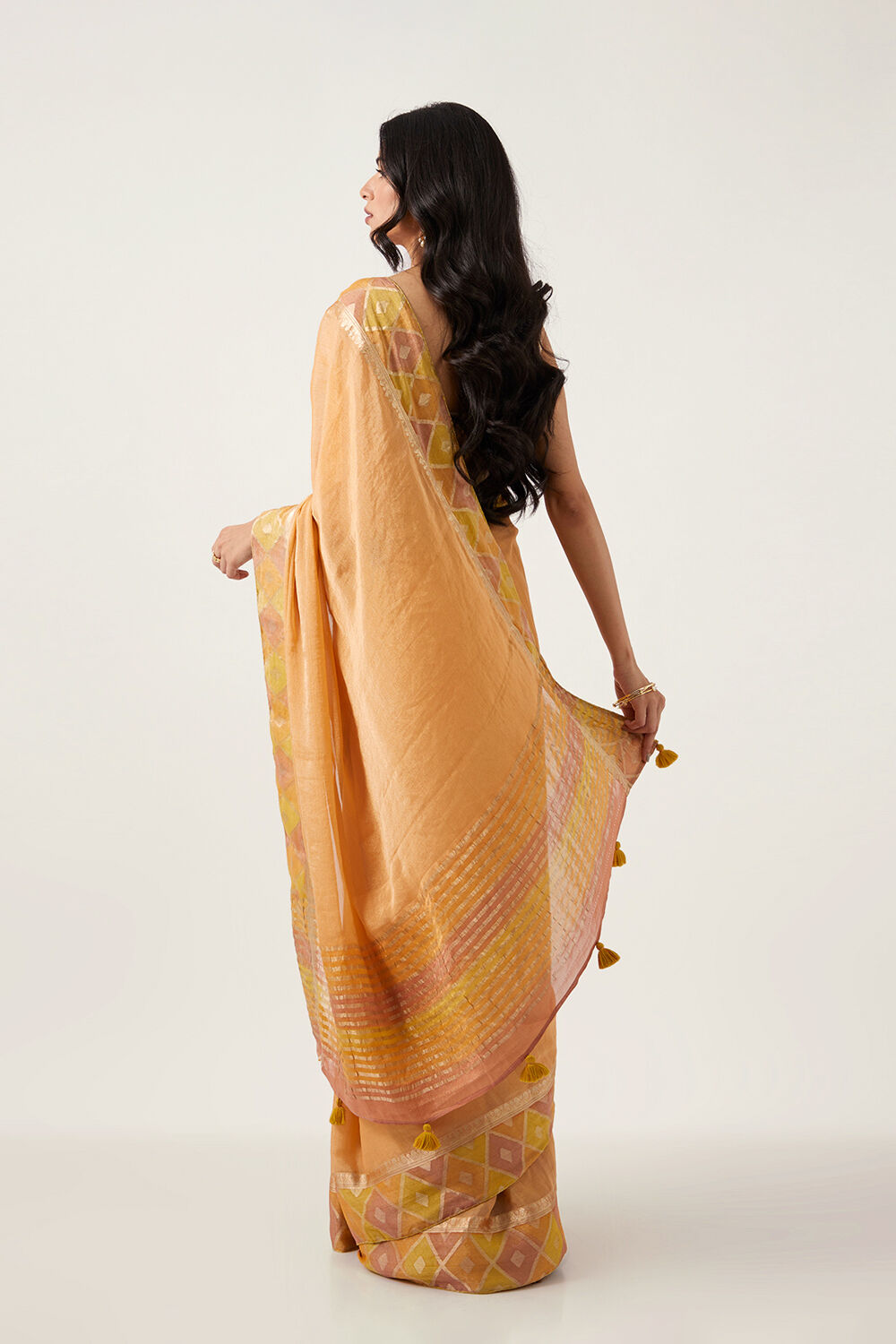 Light Orange Pure Georgette Tissue Woven Saree image number null