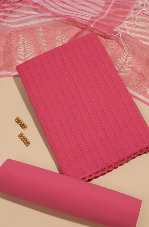 Pink Pure Cotton Printed Sanganeri Unstitched Suit Set