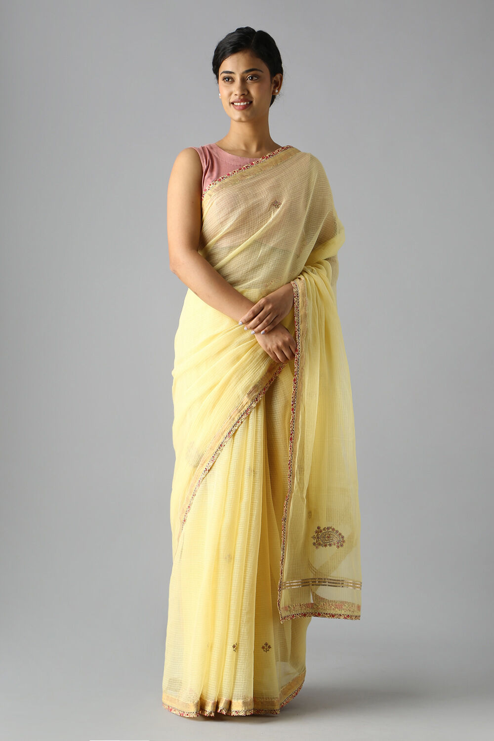 Yellow Pure Silk Kota Printed Saree image number null