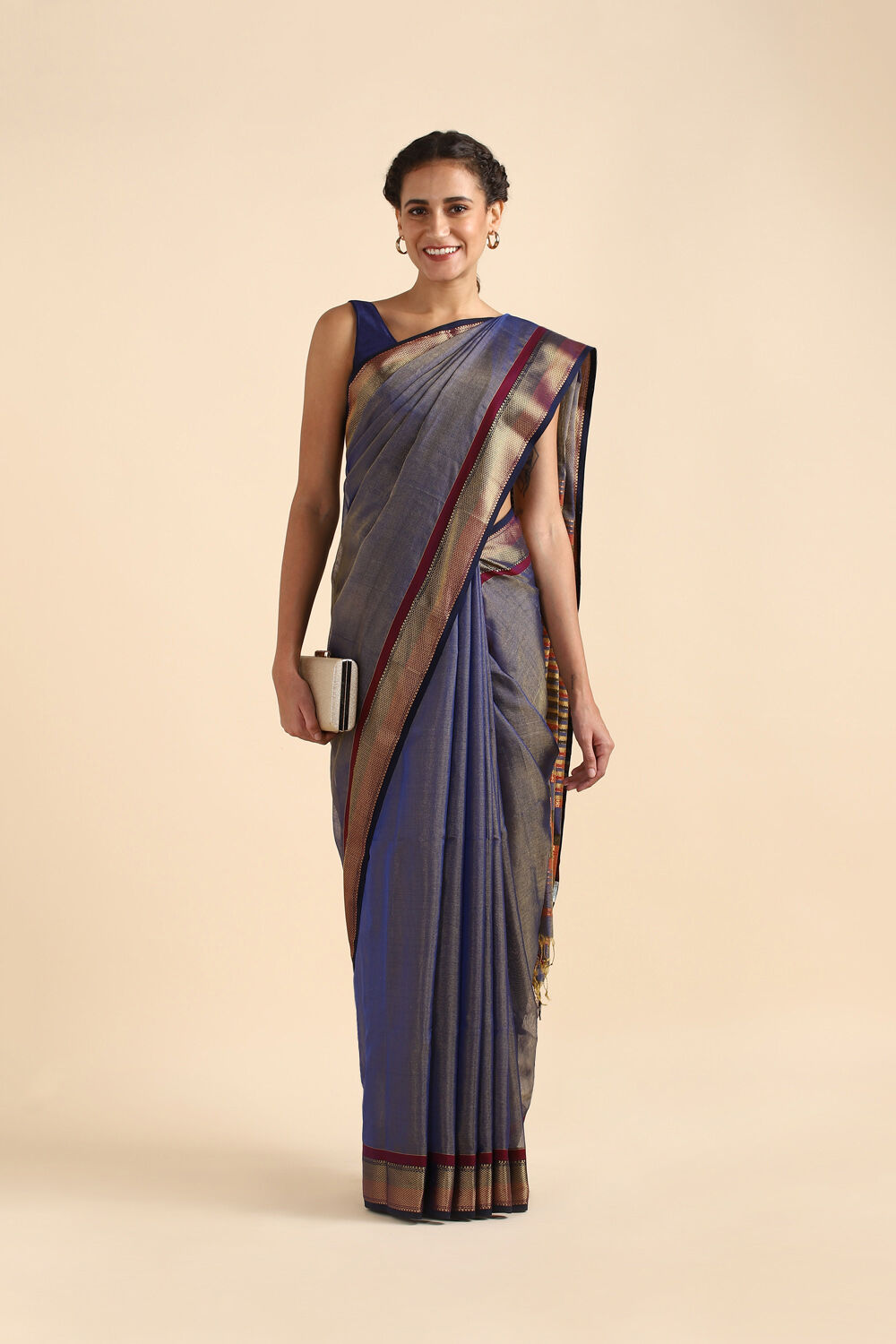 Blue Pure Cotton Tissue Maheswari Saree image number null